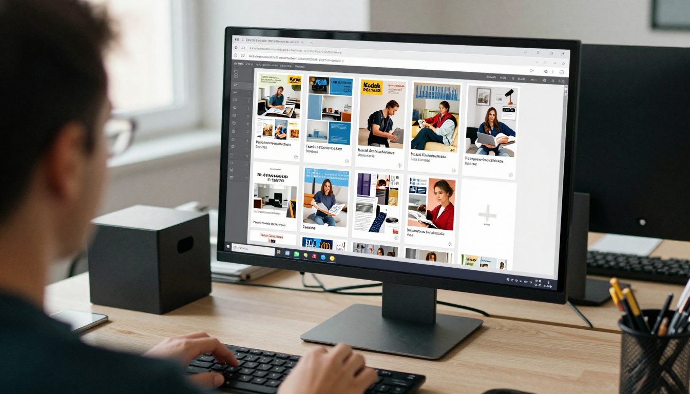 Designer exporting a PDF magazine on a large monitor