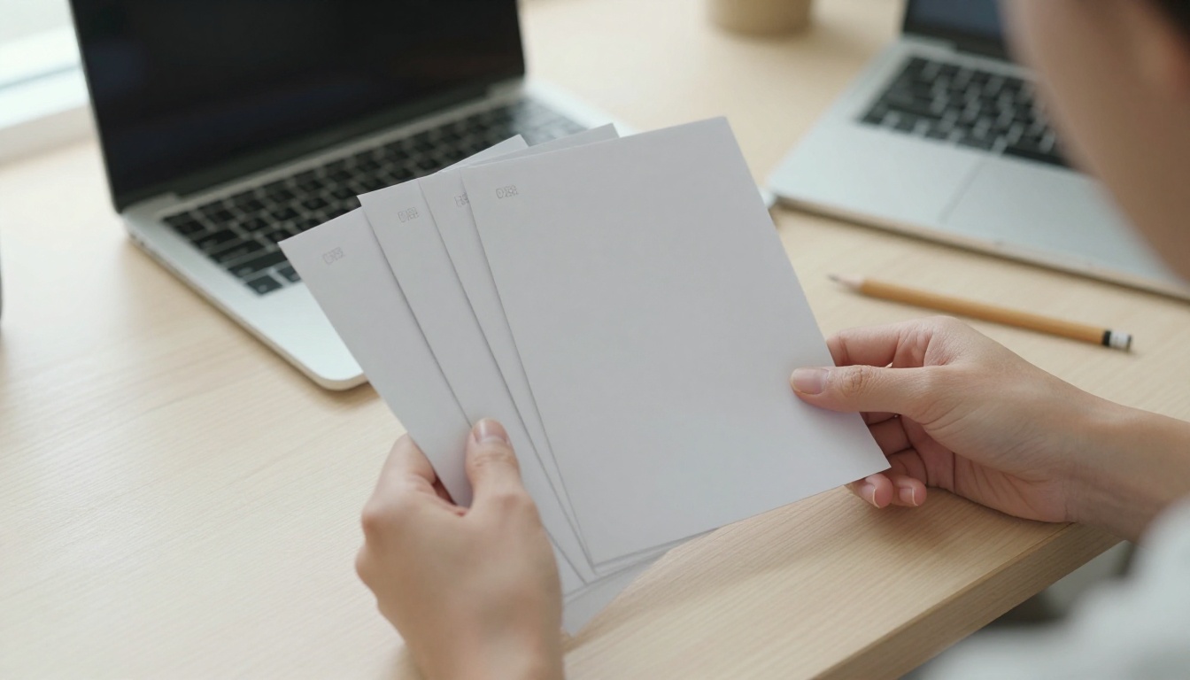 A small business owner reviewing a page-turning brochure on her laptop
