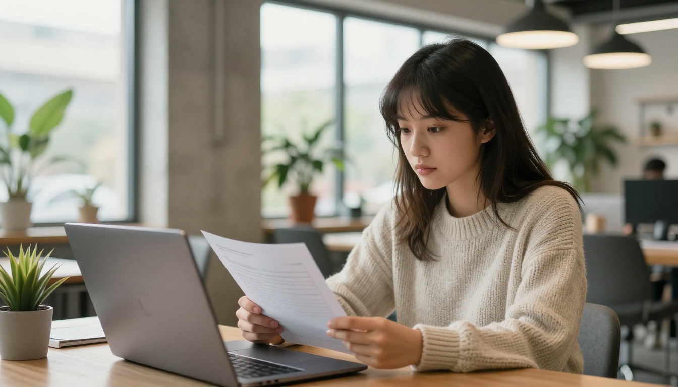 Over-the-shoulder view of a designer uploading a PDF on a laptop in a bright workspace