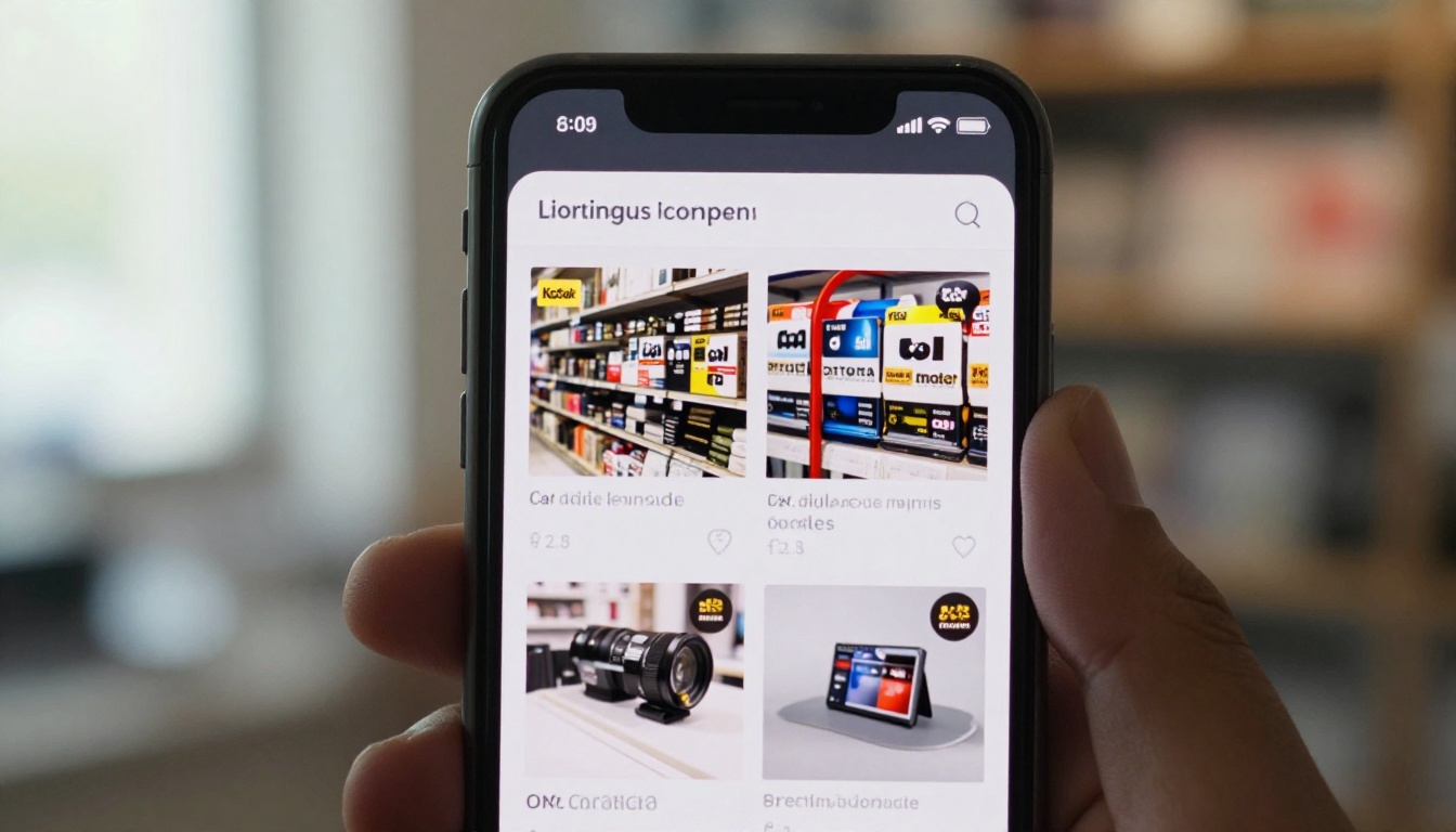 Smartphone showing a mobile product catalog with page-turn effect