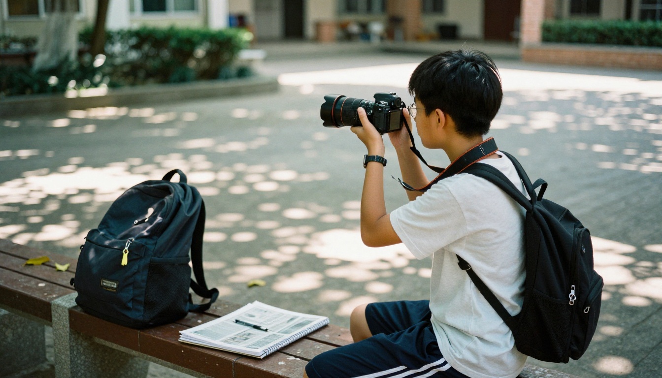 A student photographer taking pictures for the school news