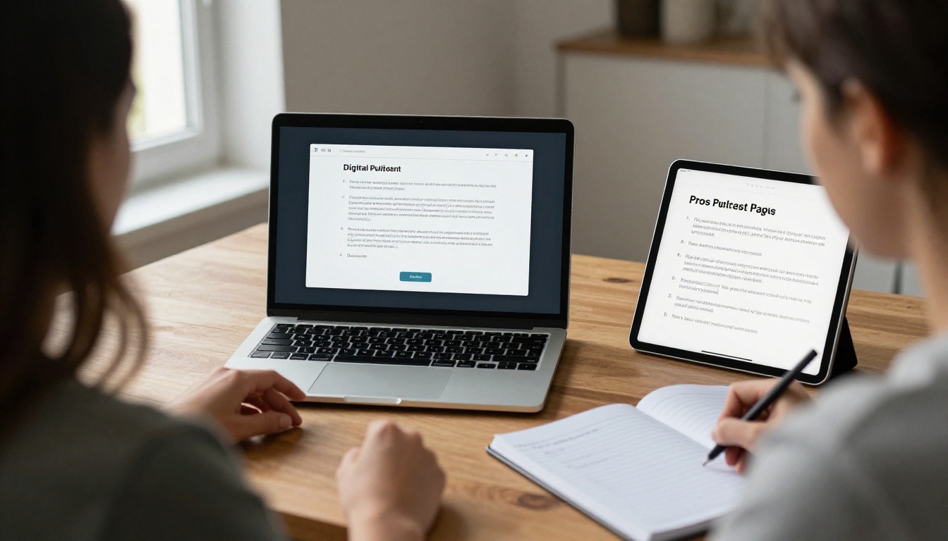 A teacher comparing publishing tools on a laptop