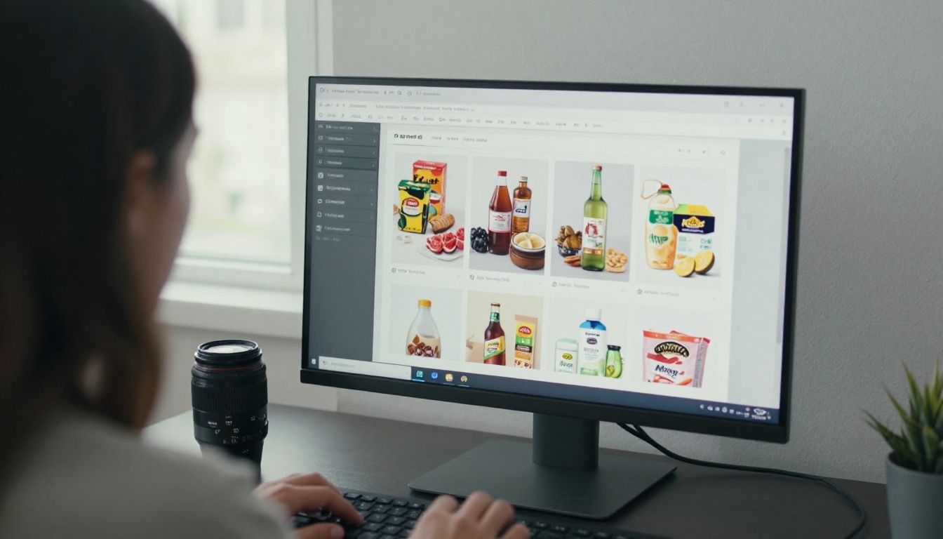 Designer reviewing a PDF catalog layout on a large monitor Designer reviewing a PDF catalog layout on a large monitor