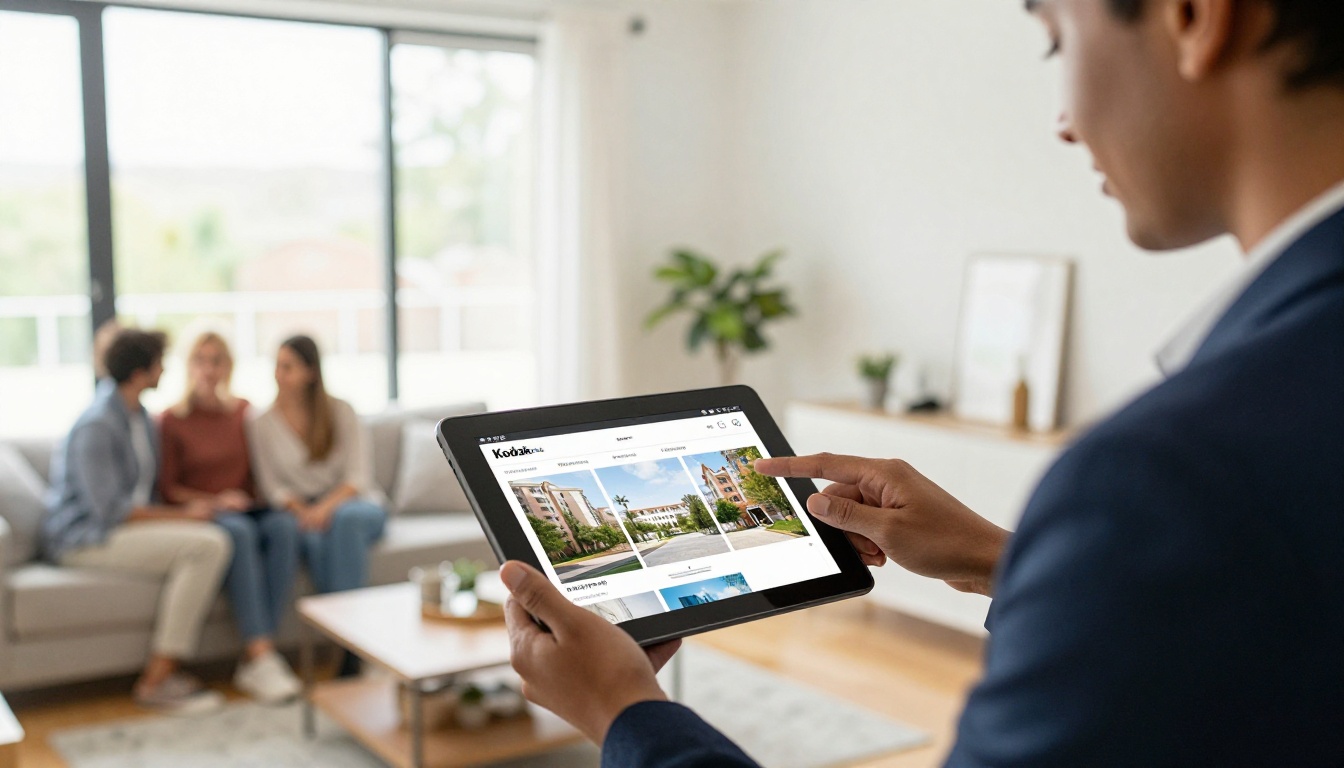 Real estate agent showing a digital brochure on a tablet