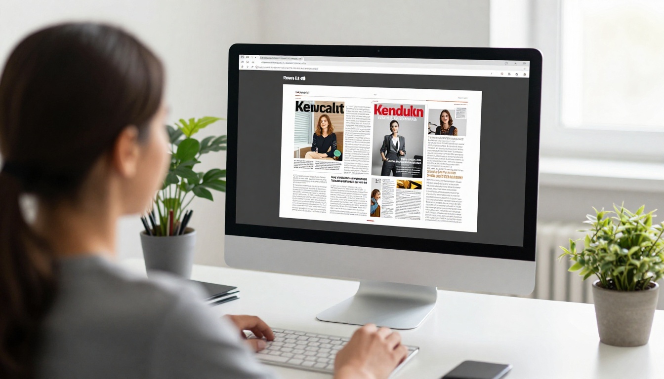 Marketer uploading a PDF brochure on a large monitor