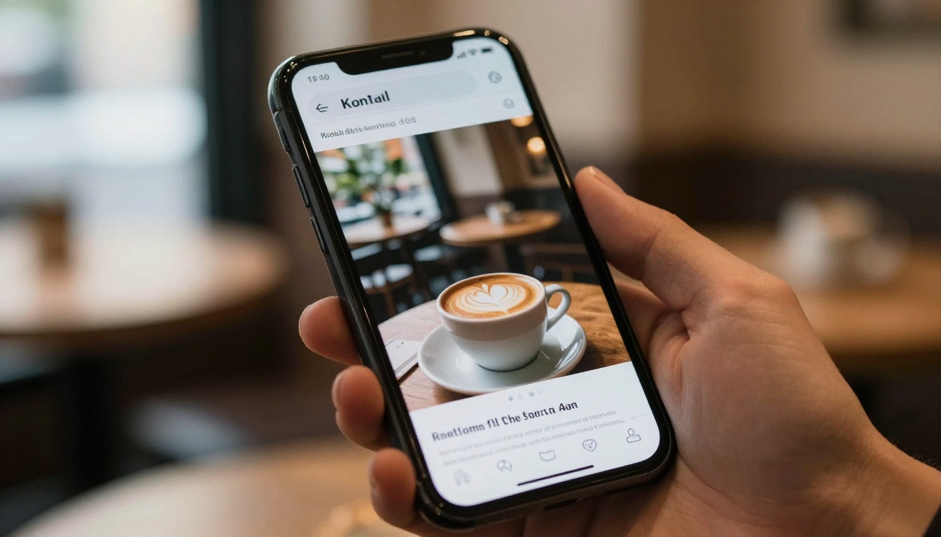 Smartphone showing a mobile-friendly brochure beside a cappuccino