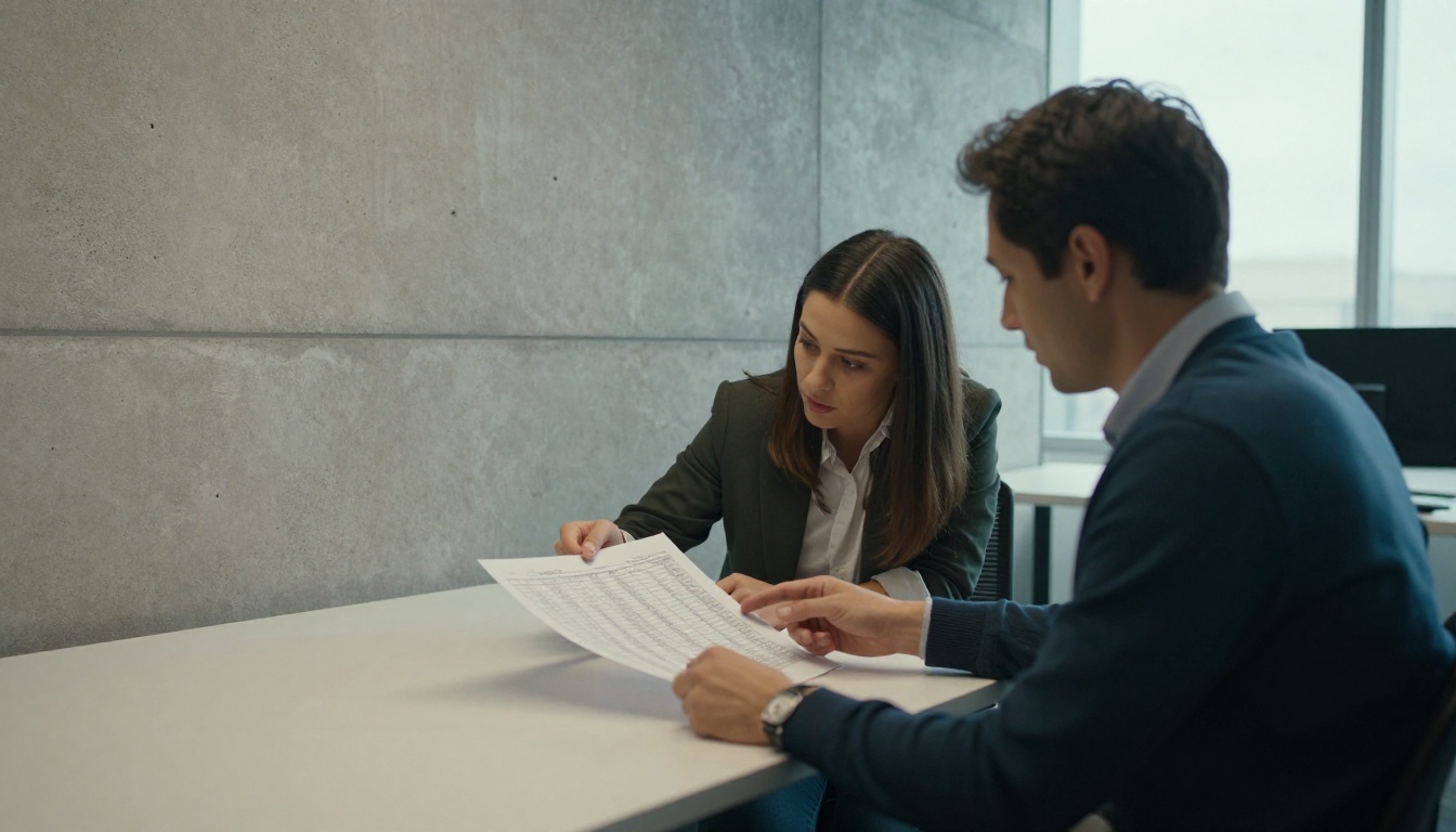 Two colleagues reviewing a printed spreadsheet of team seats and plan limits in a coworking space Two colleagues reviewing a printed spreadsheet of team seats and plan limits in a coworking space
