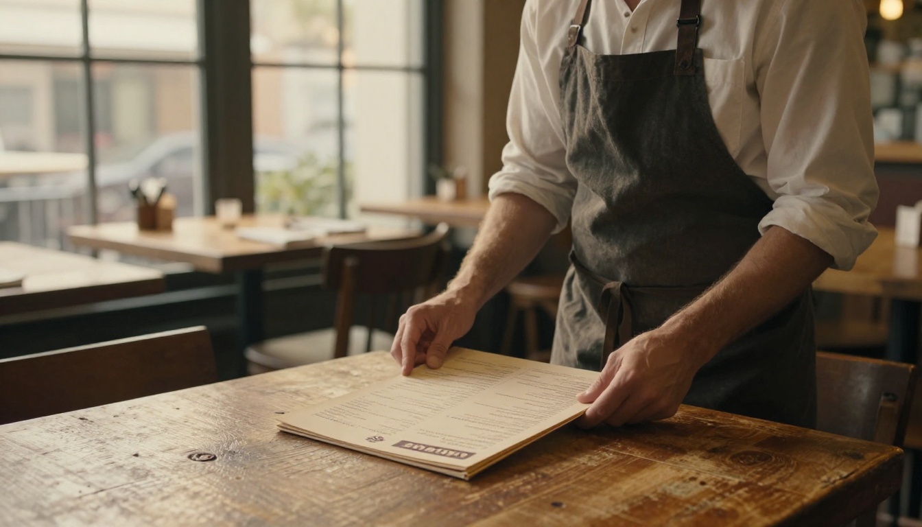 Restaurant owner reviewing a printed menu