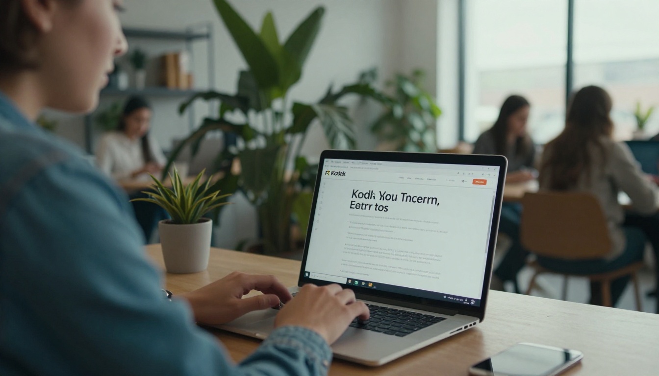 Freelancer typing on a laptop in a coworking space
