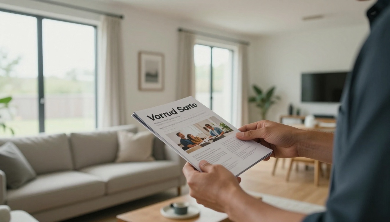 Real estate agent handing a brochure to a couple