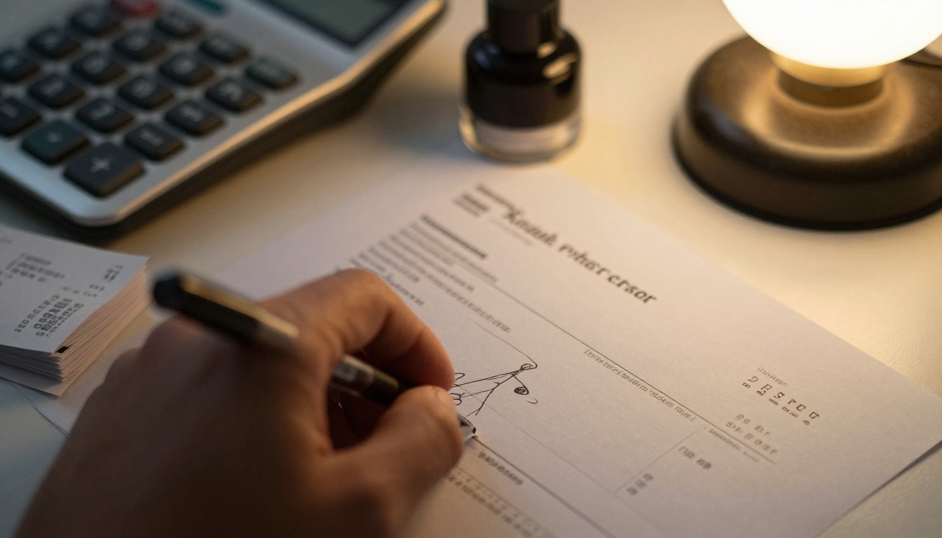 Hand circling a figure on a printed invoice