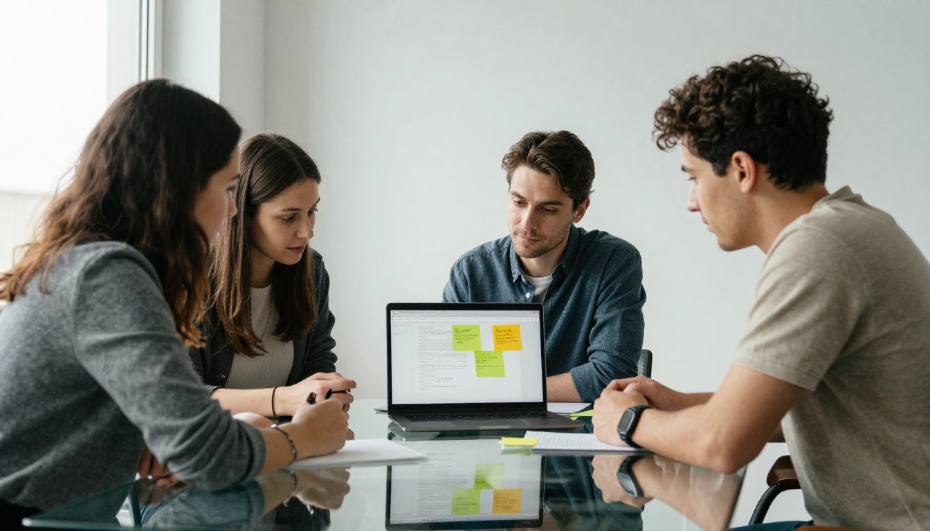 Team of colleagues reviewing options at a meeting table