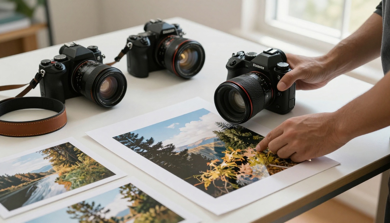 Photographer reviewing a printed portfolio