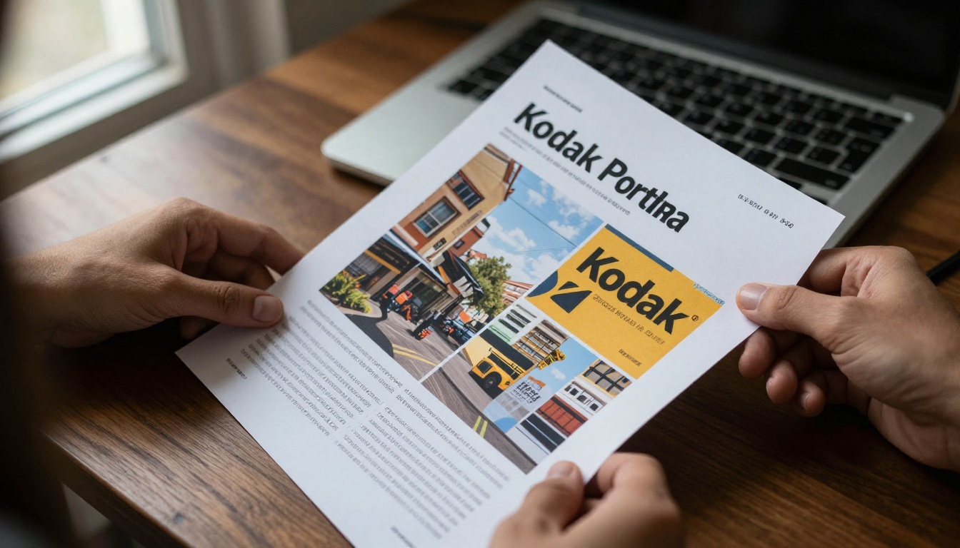 Freelance designer holding a printed PDF brochure next to a laptop