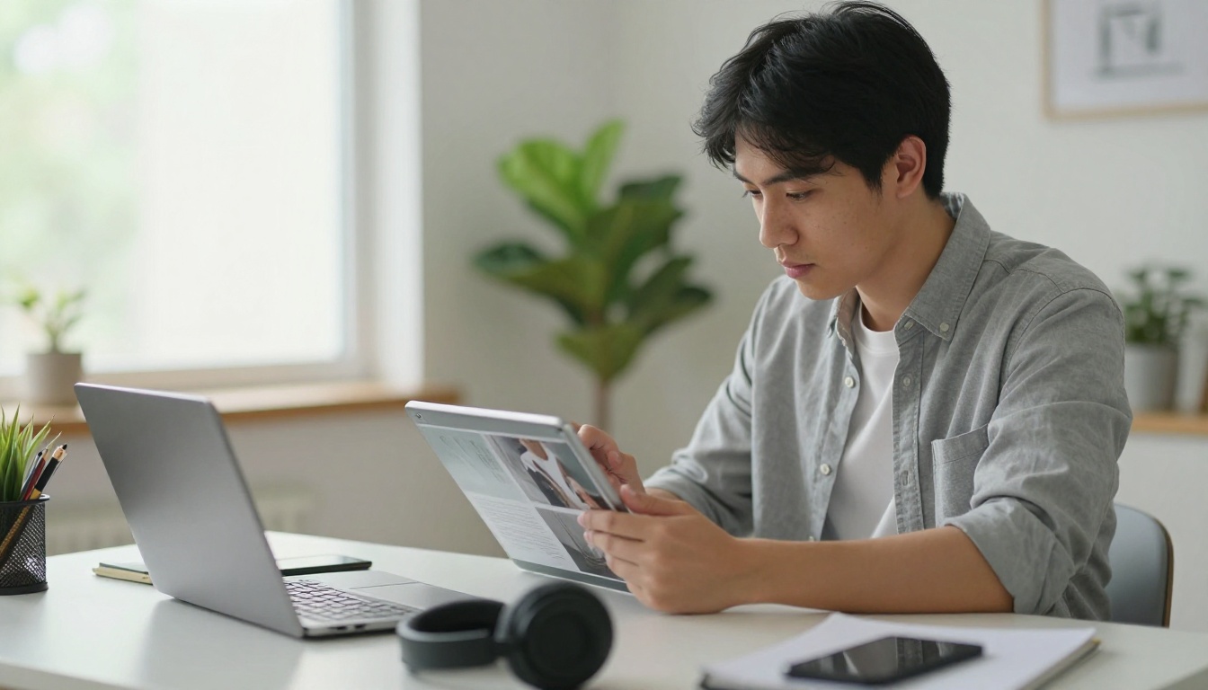 Reader turning a digital magazine page on a tablet Reader turning a digital magazine page on a tablet