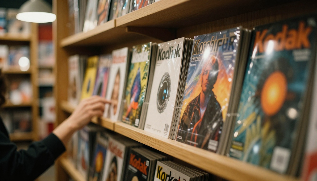 Magazine rack in an independent bookstore with a hand reaching for an issue Magazine rack in an independent bookstore with a hand reaching for an issue