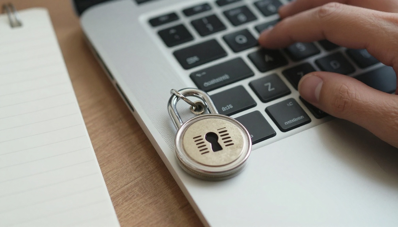 Person typing on a laptop while setting up a protected link