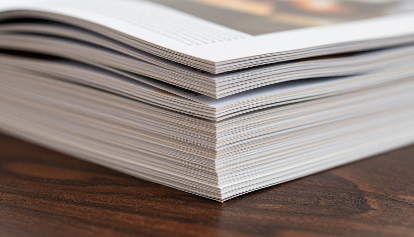 A stack of printed magazines with fanned page edges in macro detail A stack of printed magazines with fanned page edges in macro detail