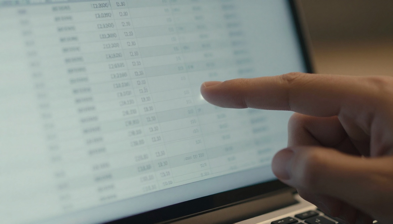Close-up of a hand uploading a file with a product spreadsheet on screen