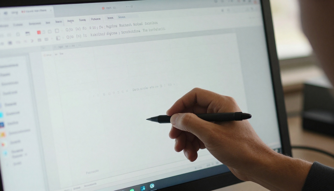 Close-up of a graphic designer's hands working on a page layout with a stylus Close-up of a graphic designer's hands working on a page layout with a stylus