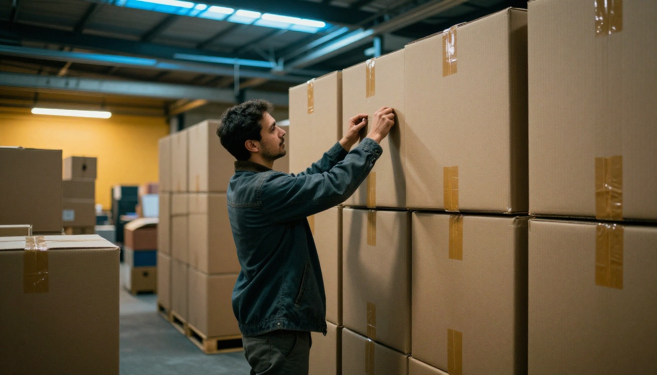 Warehouse worker scanning shipping boxes Warehouse worker scanning shipping boxes