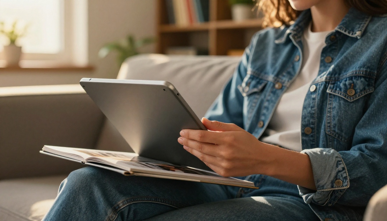 Woman reading a digital magazine on a tablet
