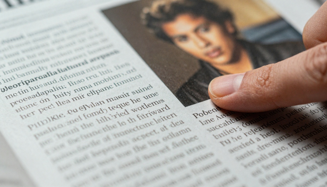 Macro close-up of a magazine page with typography