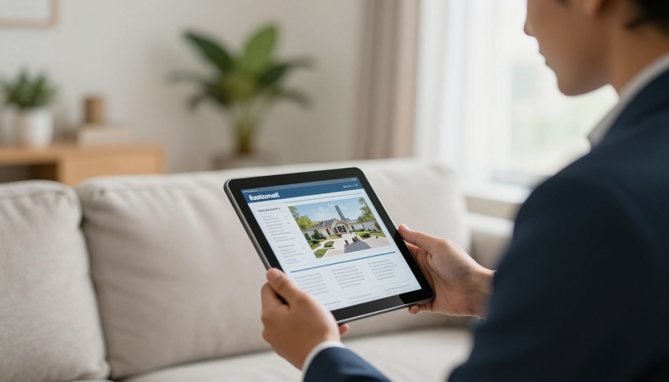 A real estate agent sharing a brochure on a tablet