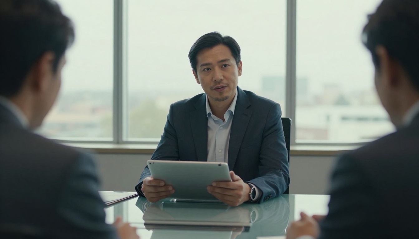An account manager presenting a proposal to two clients
