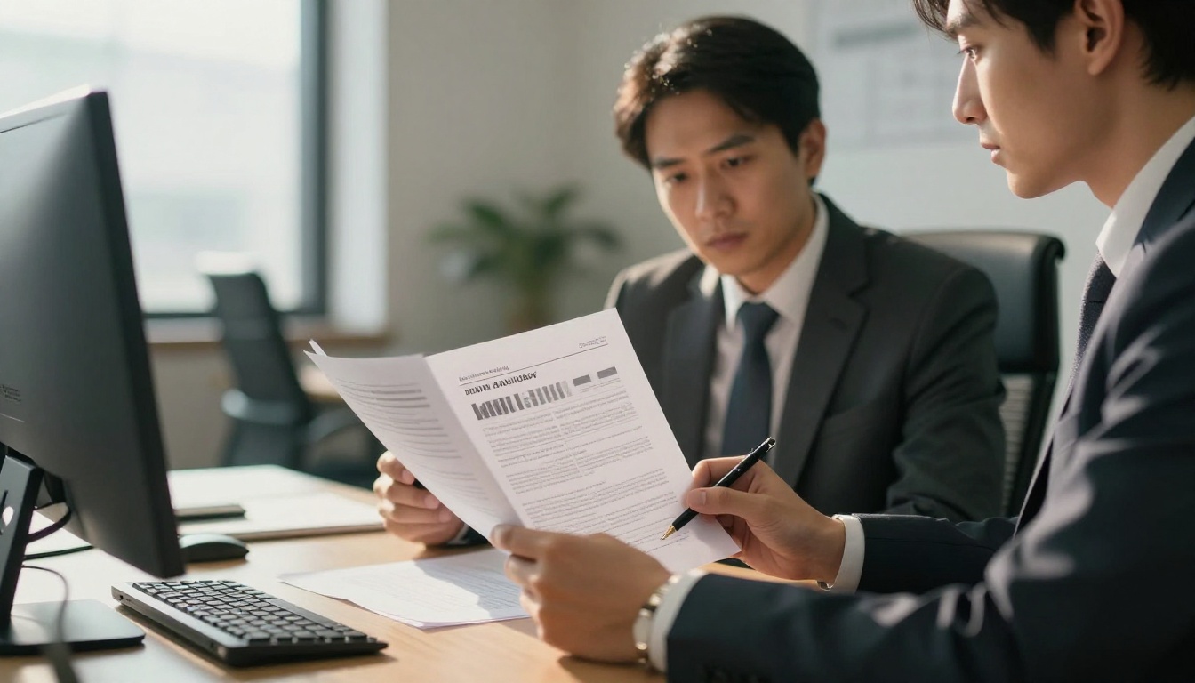 A finance director reading a printed annual report