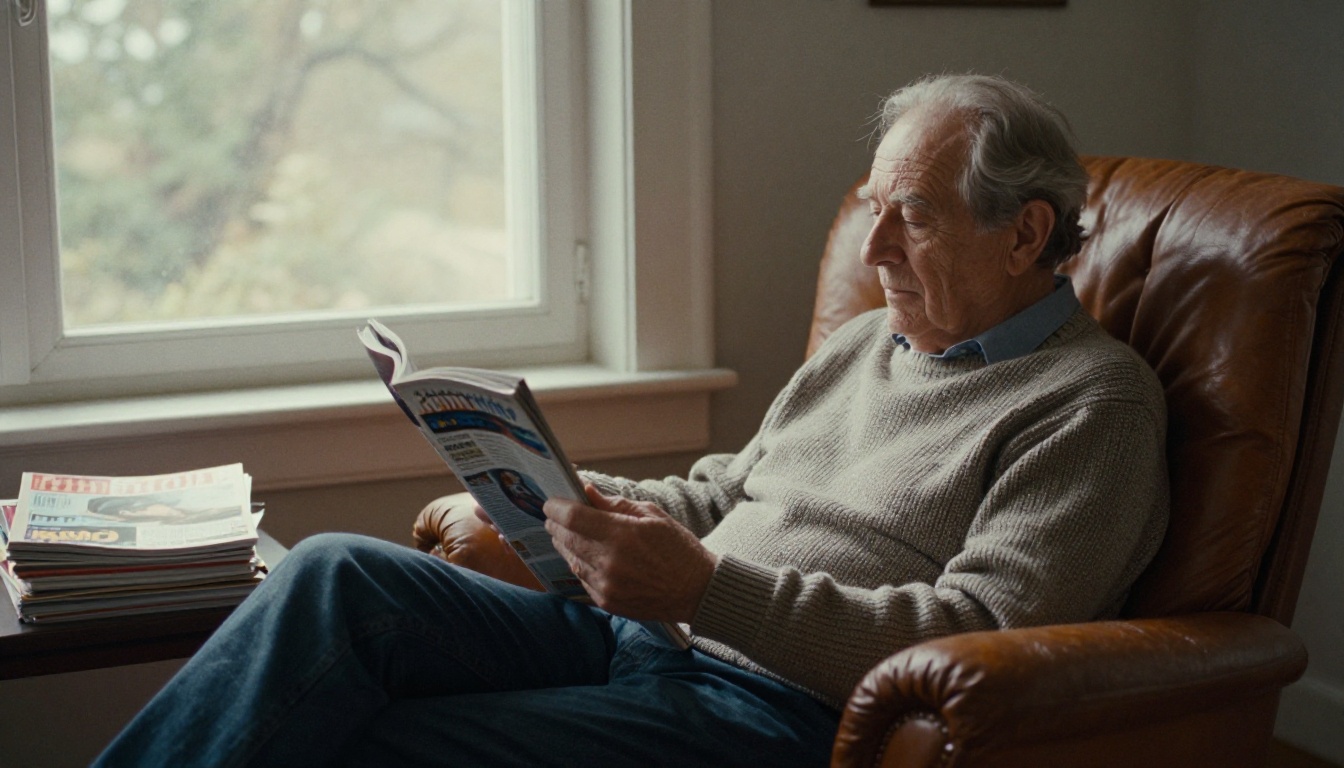 Reader relaxing in an armchair while reading a magazine on a tablet Reader relaxing in an armchair while reading a magazine on a tablet