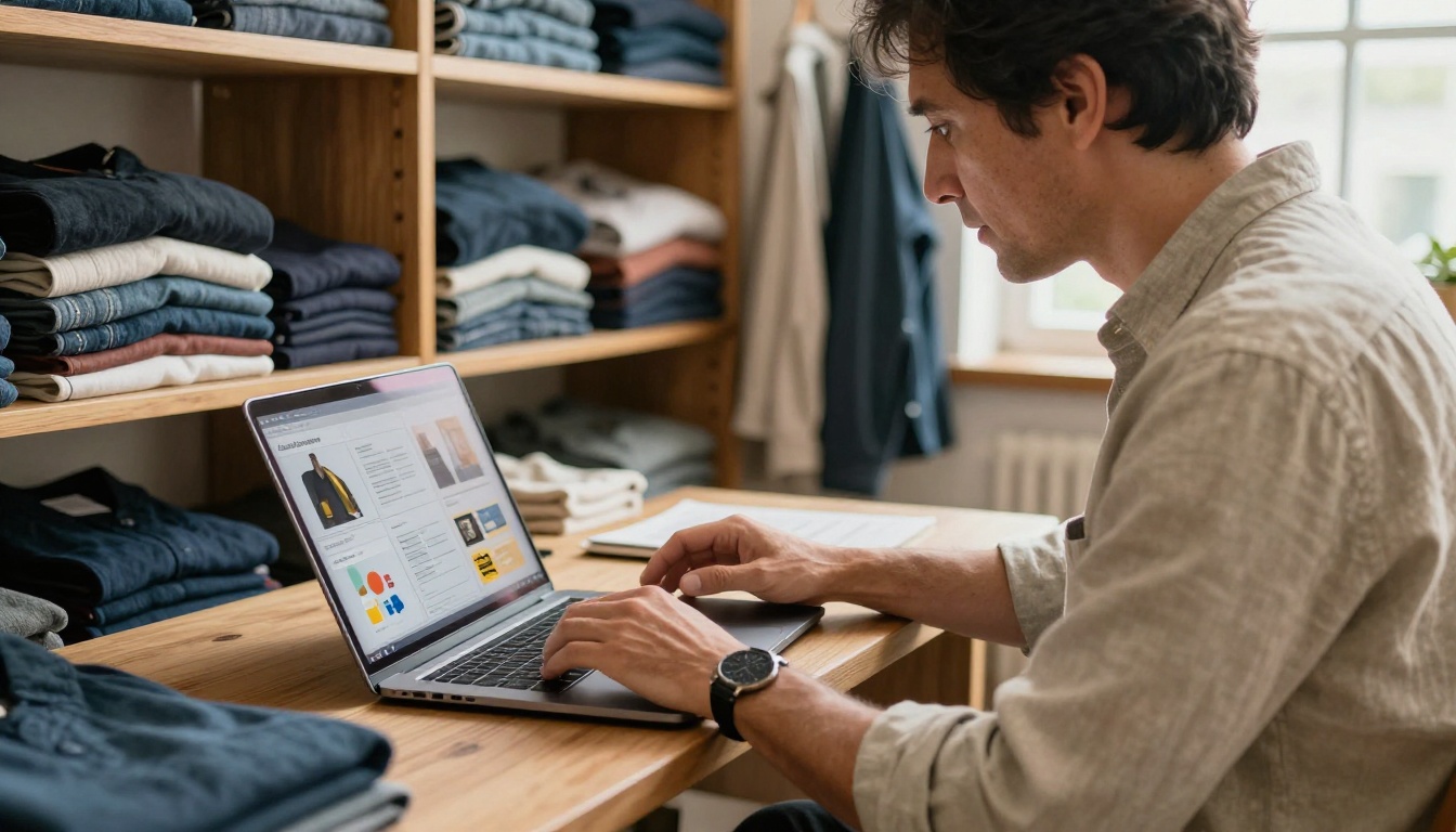 Business owner reviewing a catalog on a Chromebook