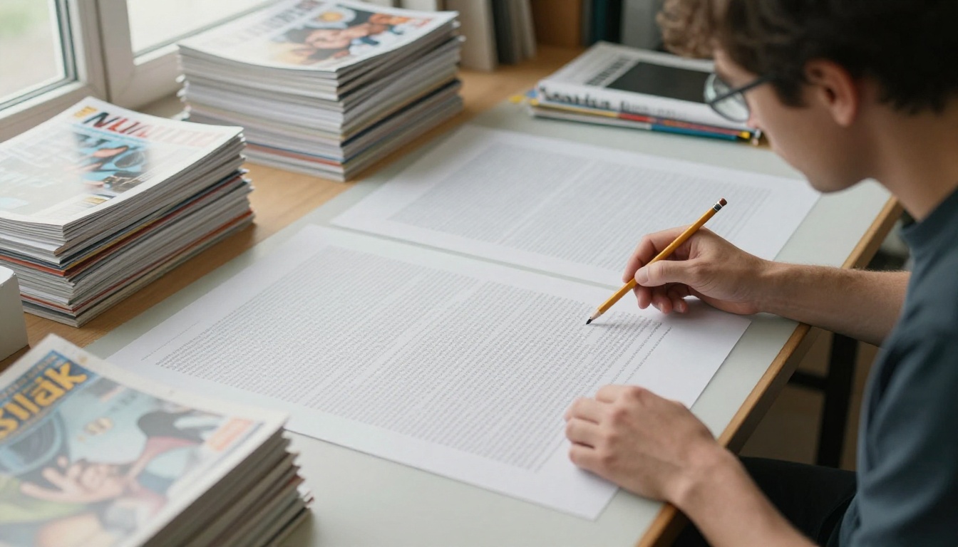 Two editors reviewing printed page proofs at a light table Two editors reviewing printed page proofs at a light table