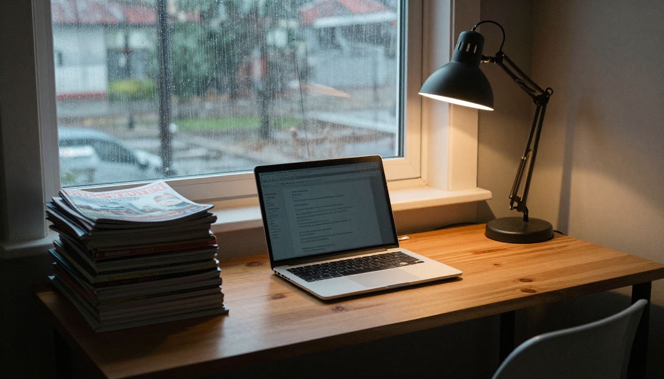 Home study corner with a Chromebook by a window