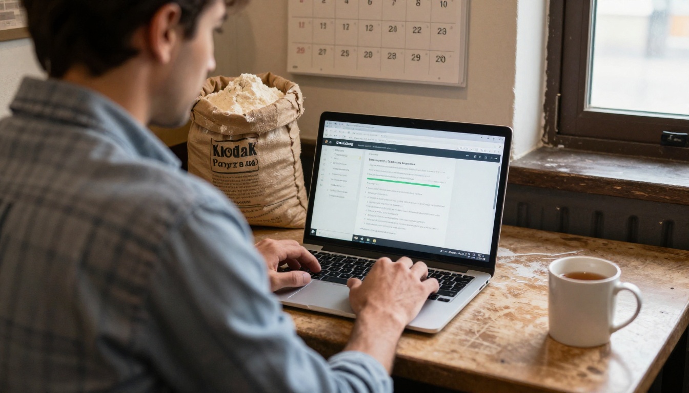 A restaurant owner uploads a PDF menu on a laptop in the back office