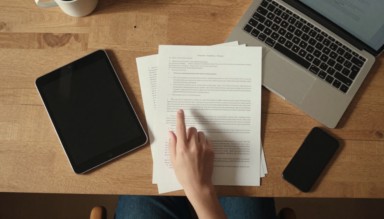Tablet, phone and laptop on a desk showing the same shared document