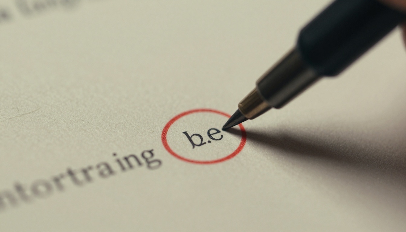 Macro shot of a typo circled in red ink on a printed page