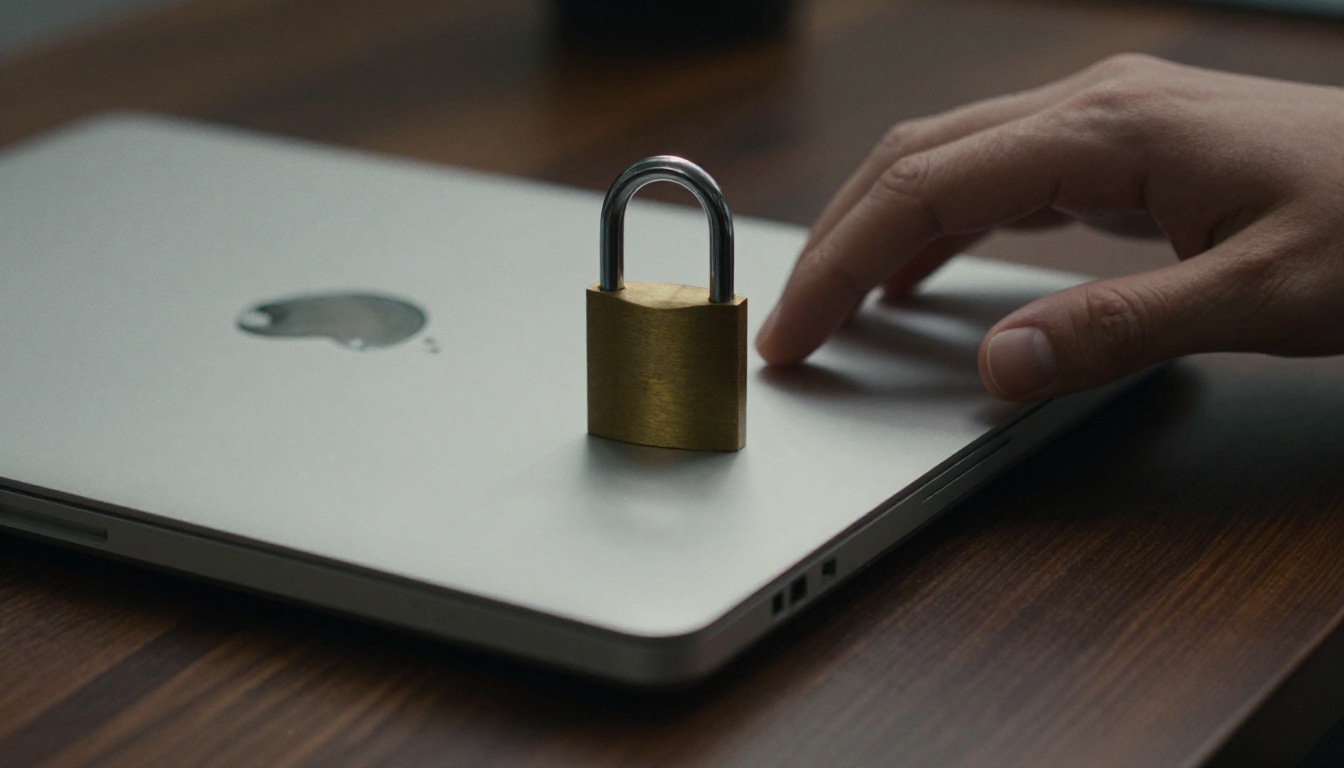 Padlock resting on a closed laptop