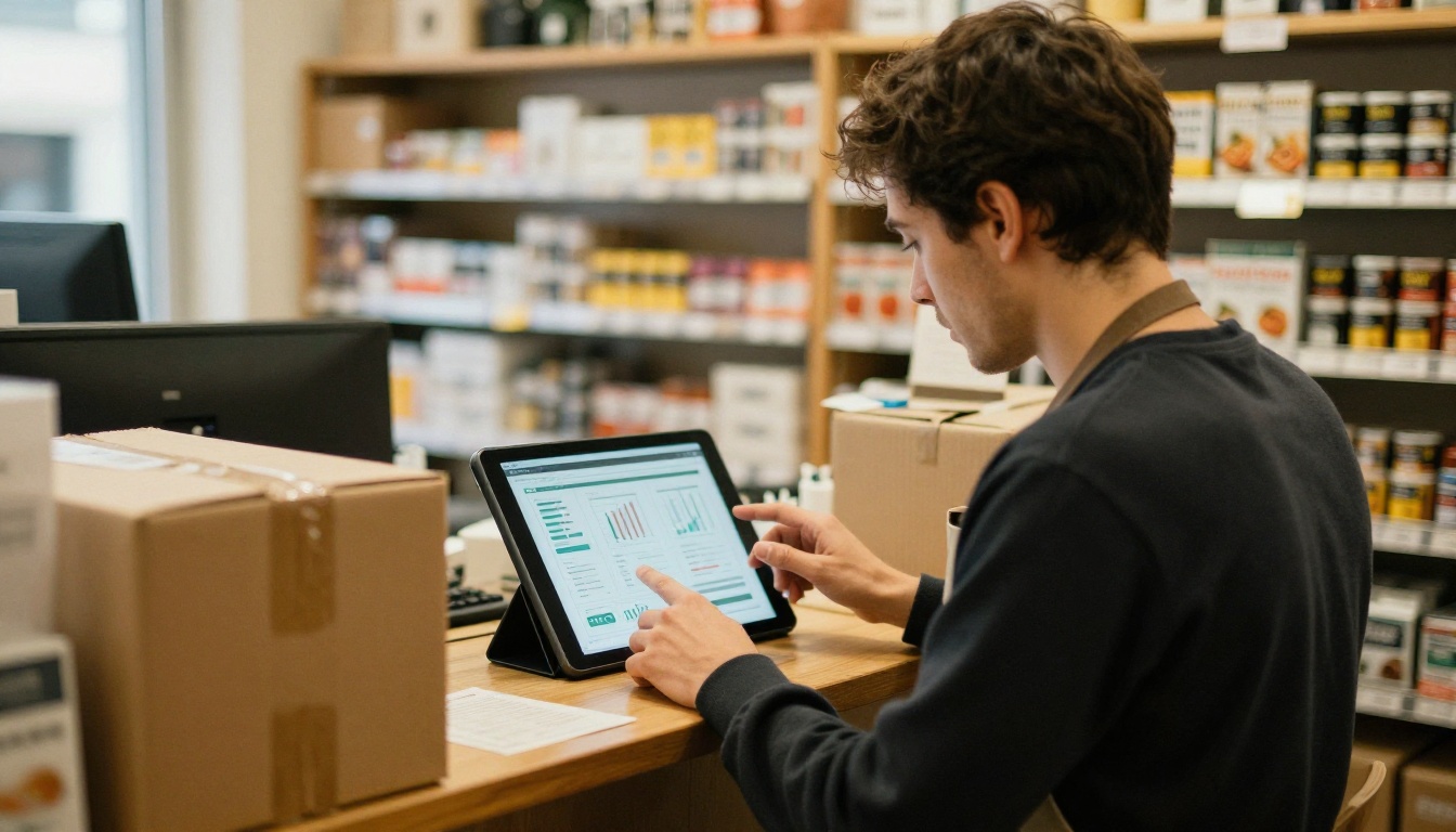 Shop owner reviewing view statistics on a tablet