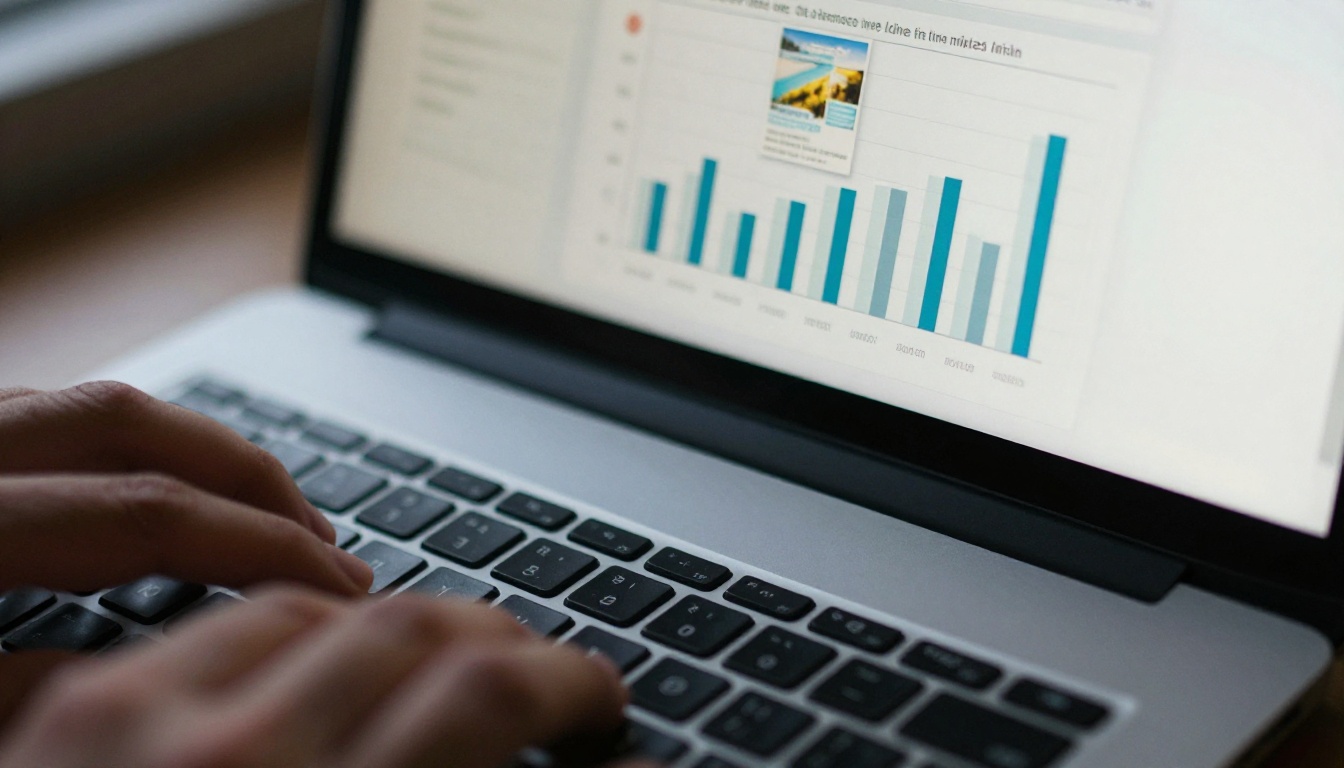 Laptop screen showing a brochure analytics dashboard Laptop screen showing a brochure analytics dashboard