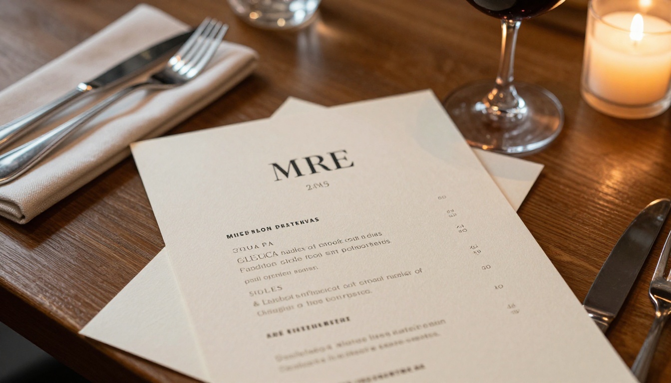 Printed restaurant menu on a dinner table
