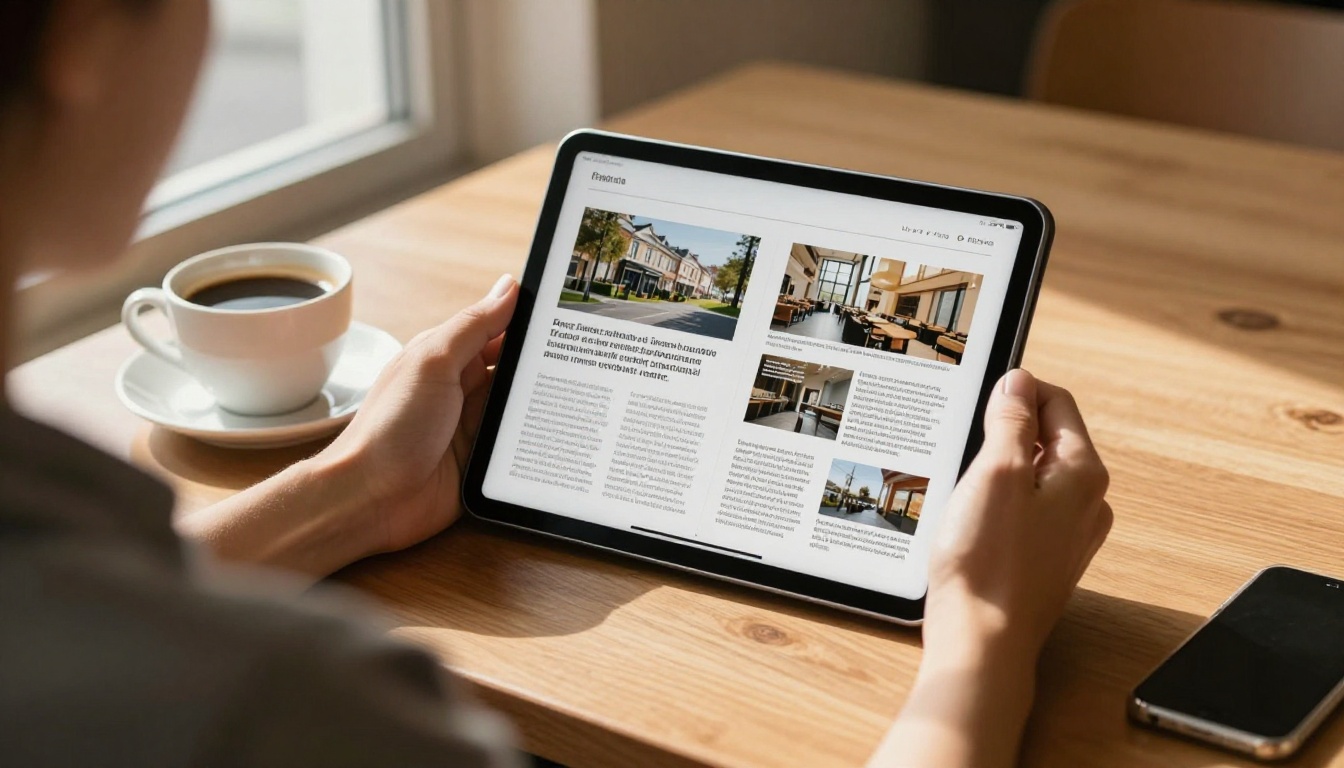 Person reading a digital flipbook brochure on a tablet