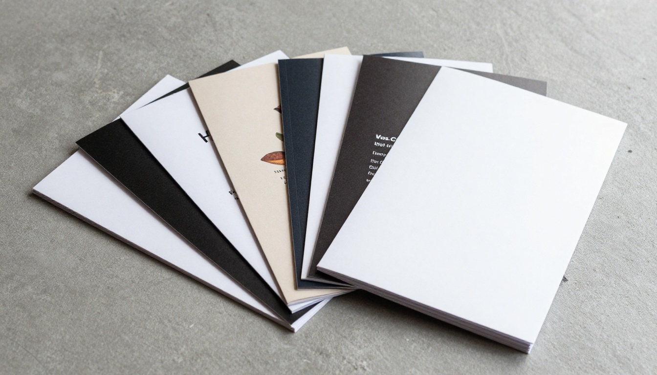 Different brochures and menus on a concrete surface