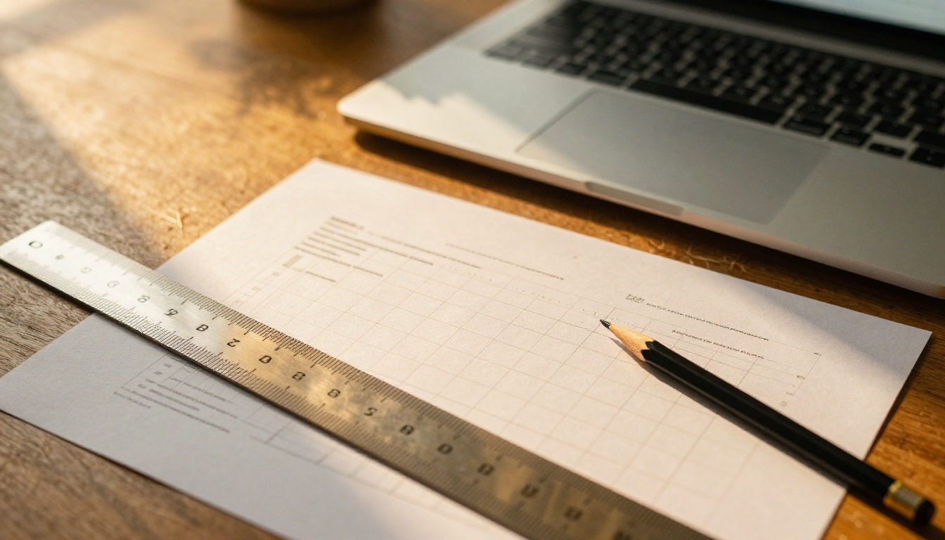 Designer marking a grid on printed proofs