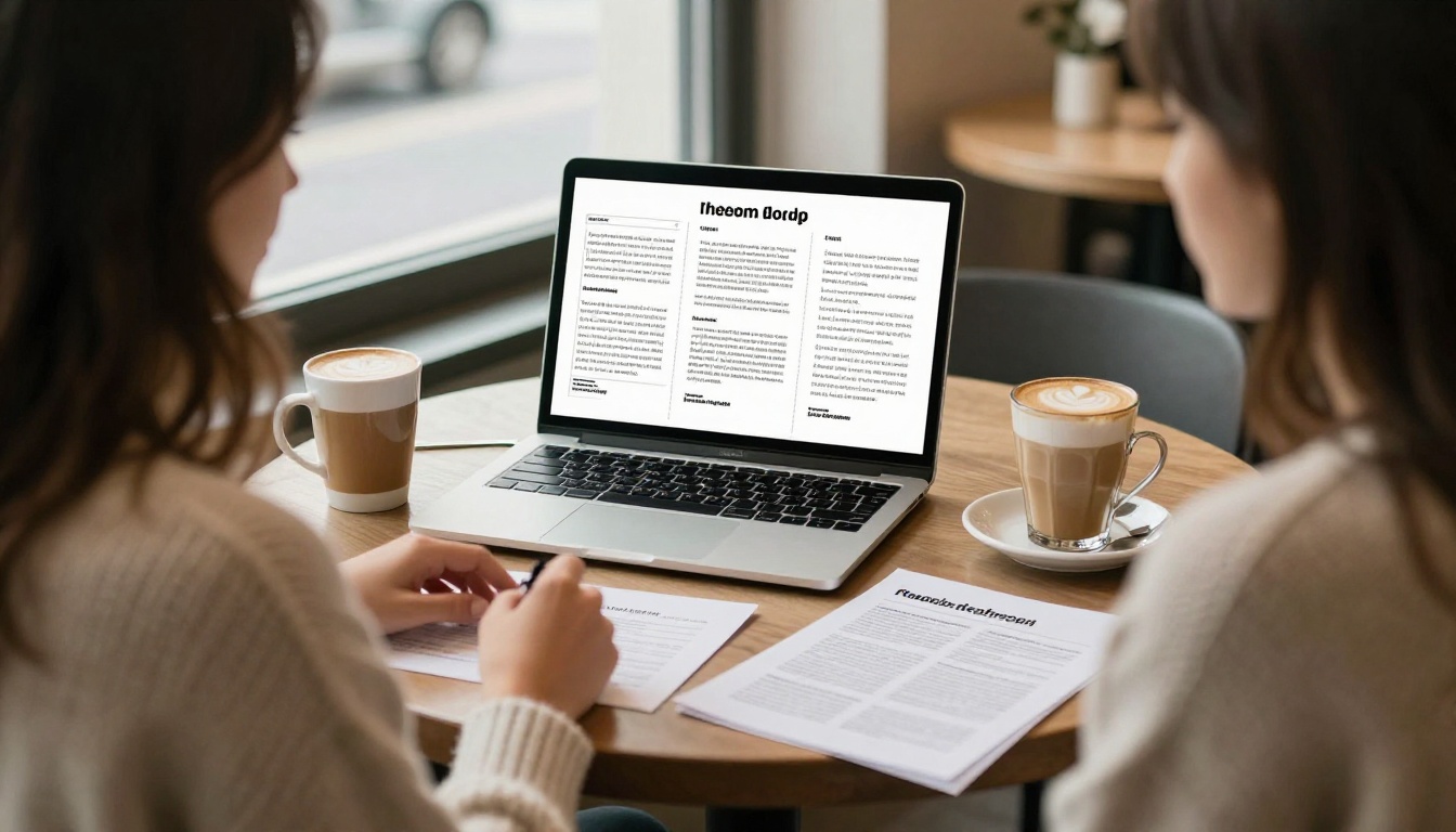 Comparing booklet layouts at a cafe table