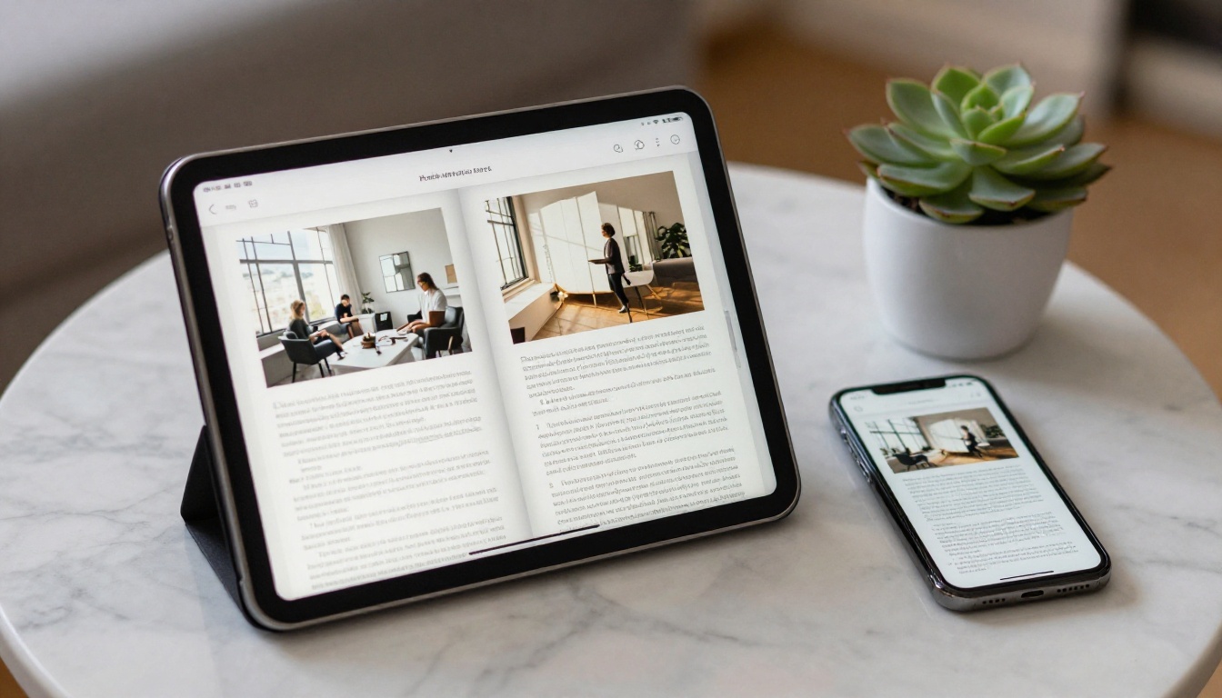 A tablet and phone showing a digital booklet