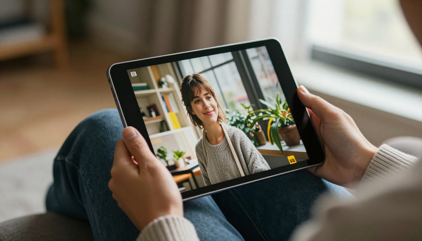Reader holding a tablet with a clean magazine spread