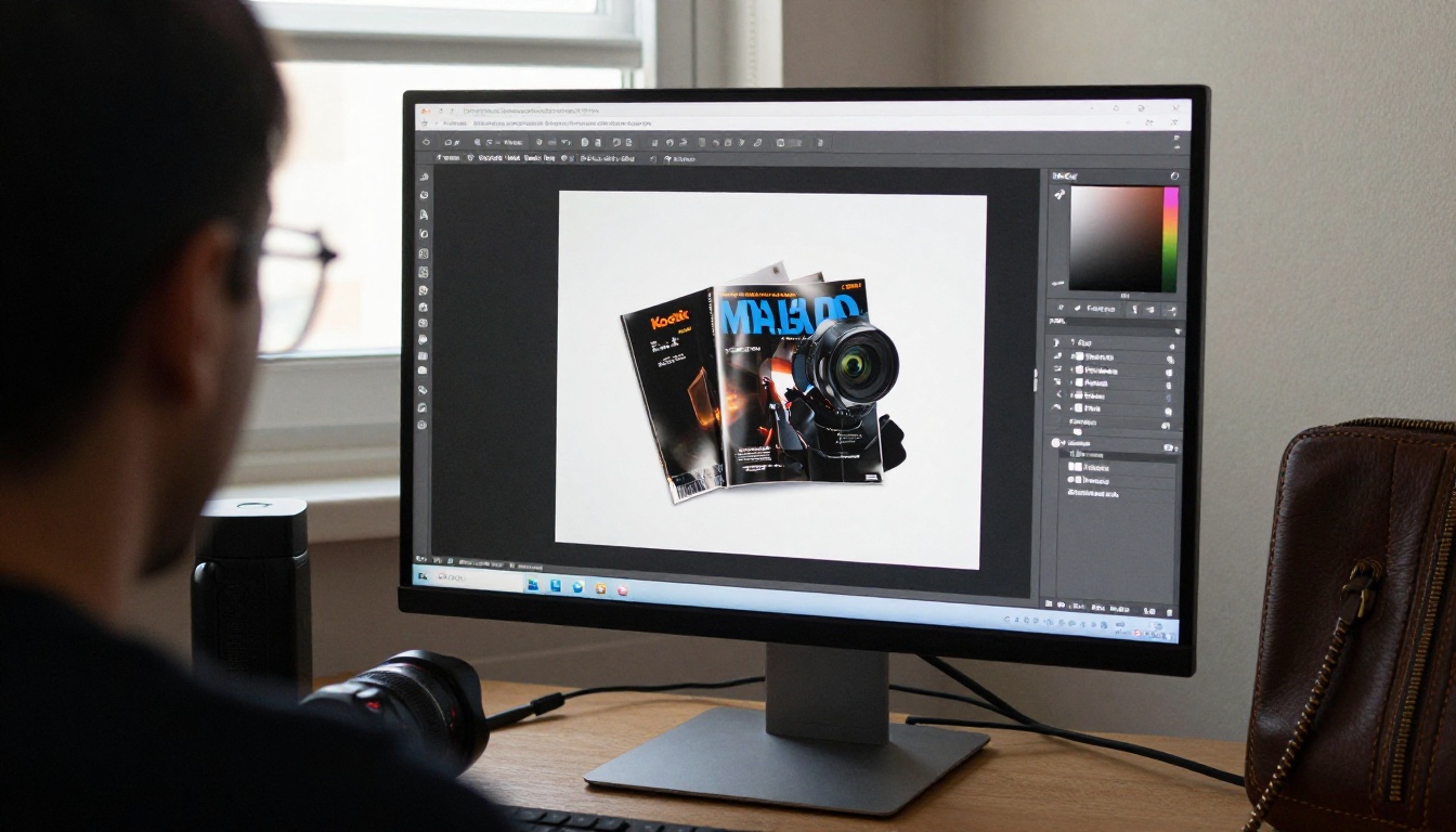 Over-the-shoulder view of a PDF magazine on a monitor