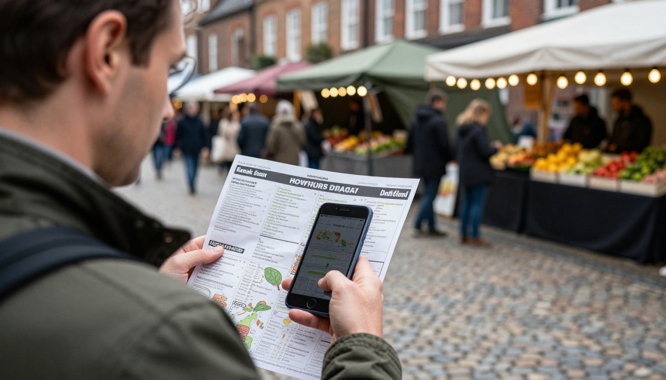 Over-the-shoulder view of a man reading a festival map on his phone Over-the-shoulder view of a man reading a festival map on his phone