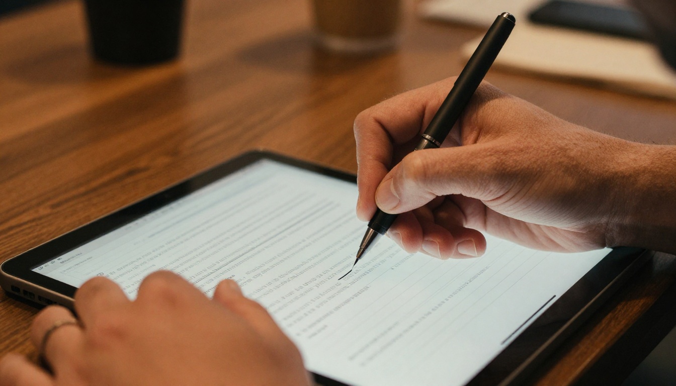 Close-up of hands filling in a coaching worksheet with a pen Close-up of hands filling in a coaching worksheet with a pen